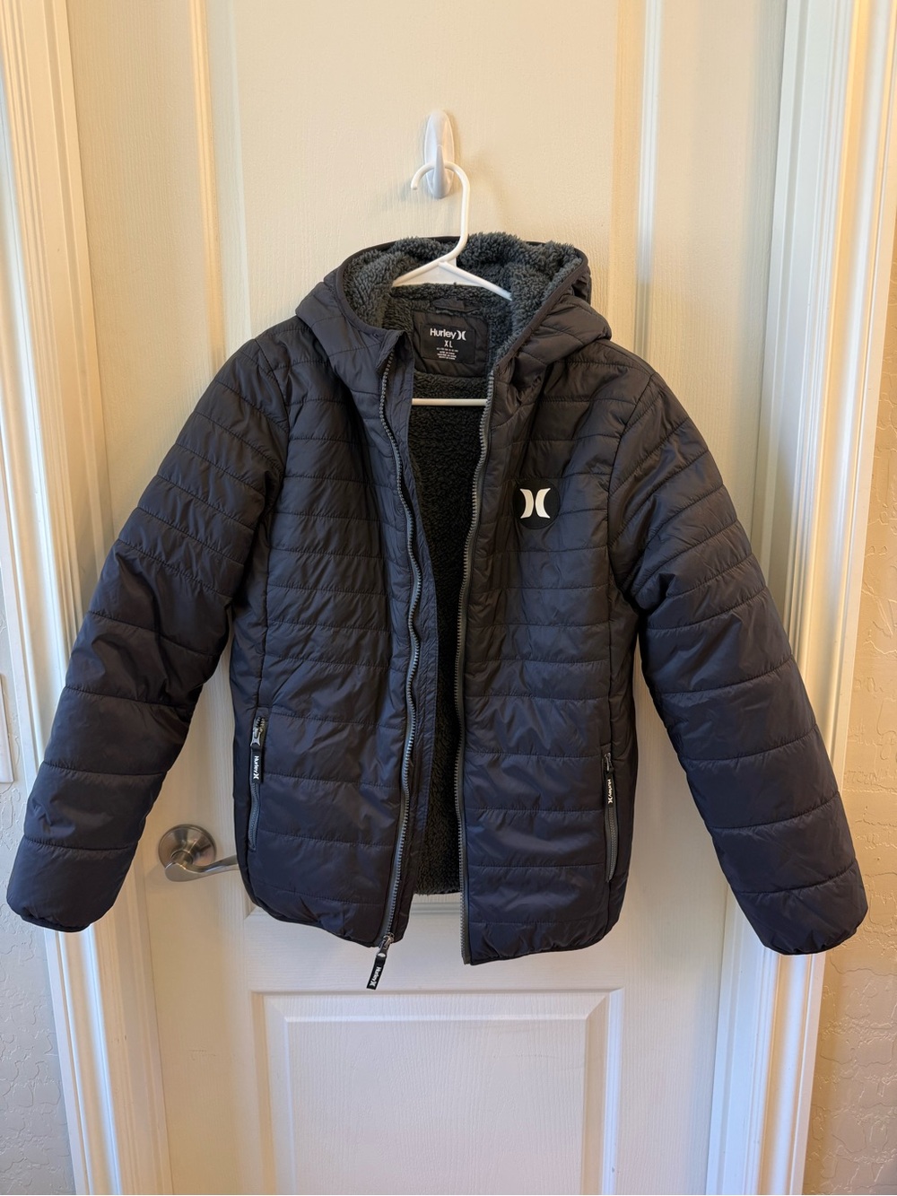 Hurley Kids Hooded Puffer Jacket Black with Charcoal lining